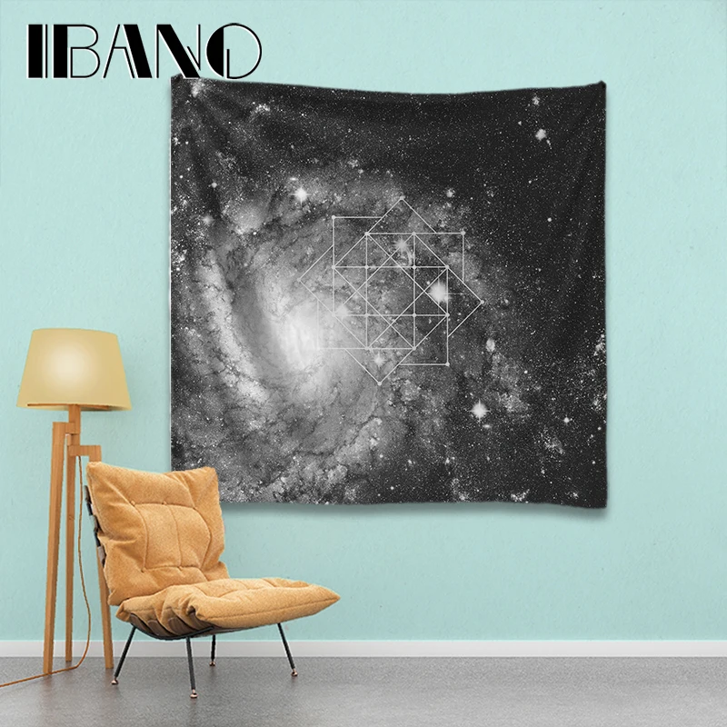 

IBANO White And Black Universe Mandala Tapestry Polyester Wall Hanging Tapestry Wedding Decoration Tablecloth 197*147/147*127cm