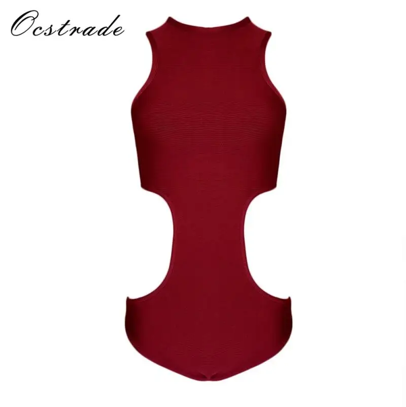 Burgundy Ocstrade, Лето, новинка, сексуальный женский бандажный костюм из вискозы, черный, вечерние, модный боди - Цвет: Burgundy