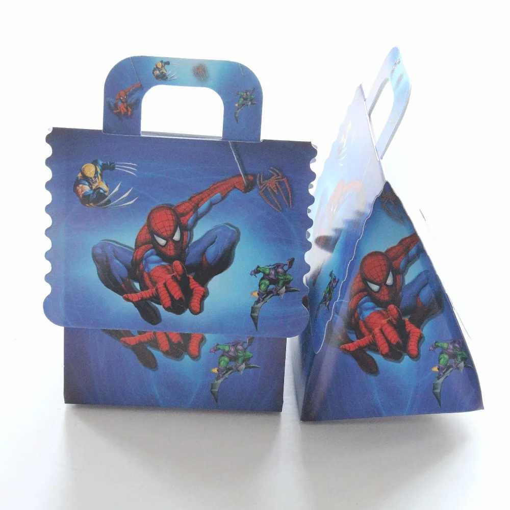 Candy Box 6pcs Человек-паук с днем рождения украшения Дети одноразовые посуда тарелка скатерть чашки, ребенок, душ партия поставок пользу - Цвет: Candy Box 6pcs