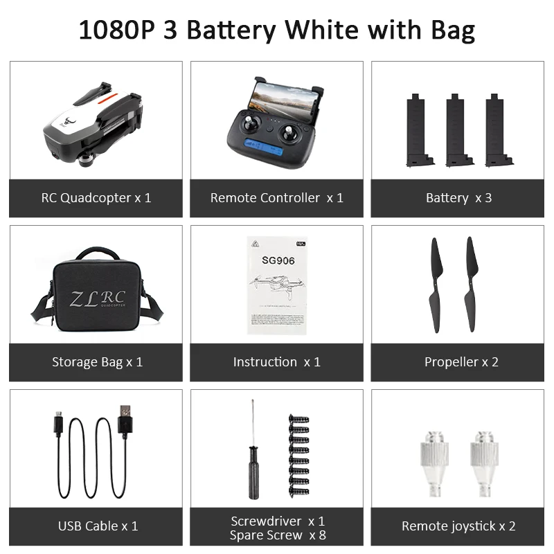 White 1080P 3B Bag ZLRC Beast SG906 gps 5G wifi FPV с 4K Ультра четкой камерой бесщеточный селфи складной вертолет RC Дрон Квадрокоптер RTF - Цвет: White 1080P 3B Bag