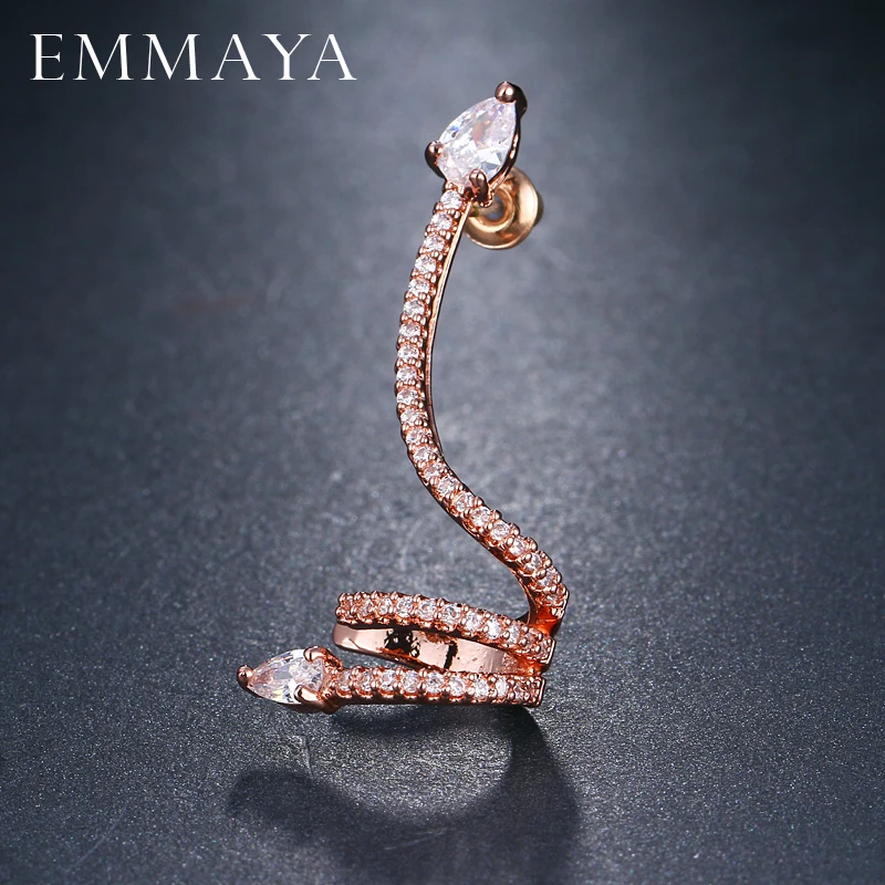 EMMAYA 1 шт. Роскошные кубический цирконий кристалл серьги-гвоздики в виде змеи манжеты для уха кости CZ камень для женщин Brincos