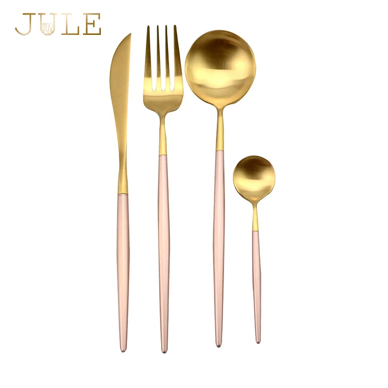 Западный Стиль розовый золотые столовые приборы экологичный 18/8
