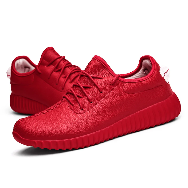 Плюс Размер 37-47 Горячие Мужчины Обувь Красный Кожаный Повседневная Люксовый