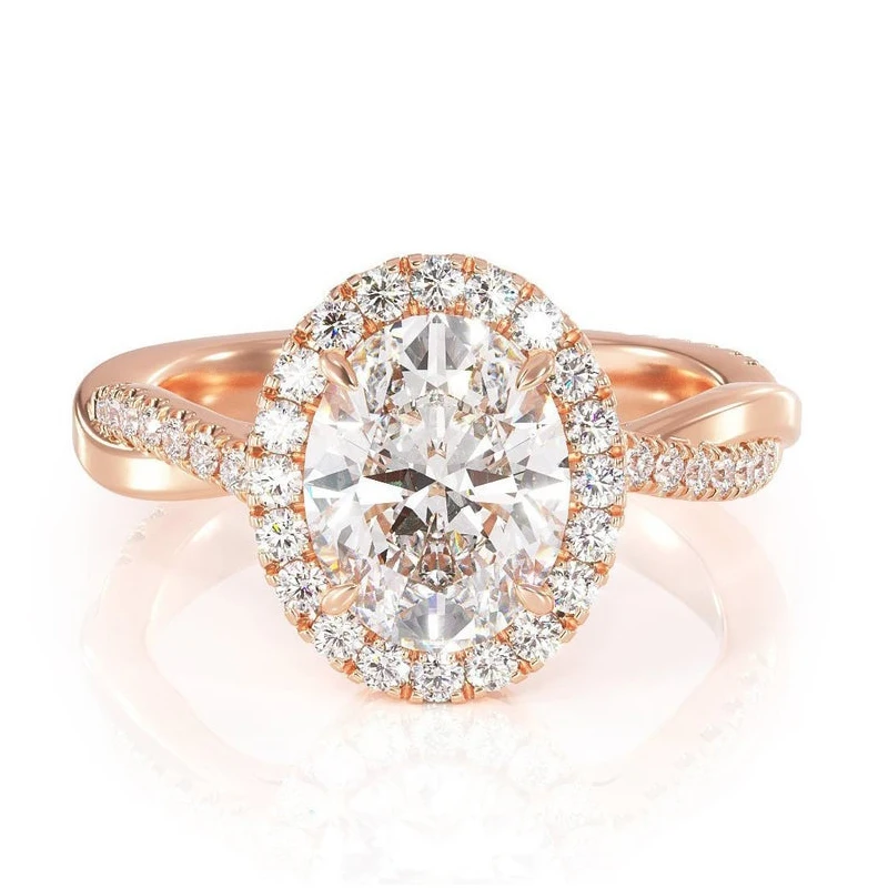 GUYINKU 5x7 мм овальная огранка EF цвет Moissanite Halo Кольцо с твердым 14 к розовое золото обручальное кольцо для женщин ювелирные украшения