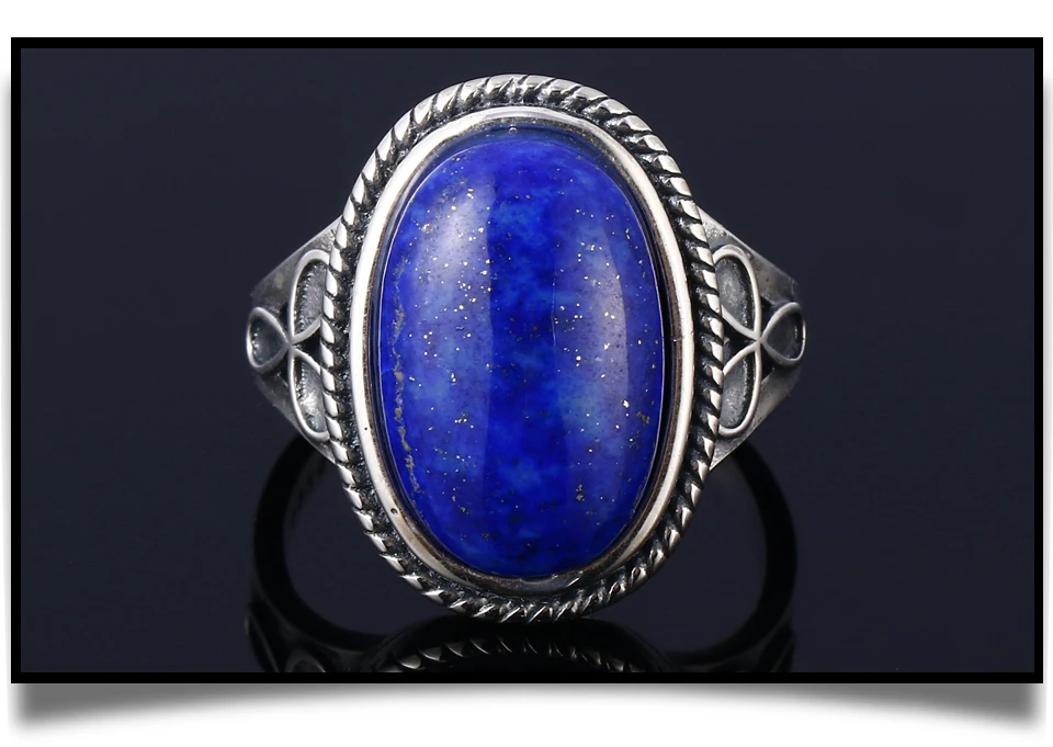 GUYINKU овальный большой натуральный Lapis различные драгоценные камни кольца 925 пробы серебряные ювелирные изделия для женщин подарок обручальные кольца