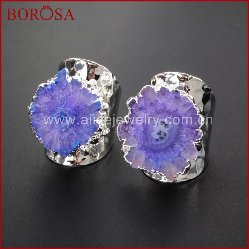 BOROSA 5 шт. радужные серебряные кольца с солнечным цветком и кварцевым камнем