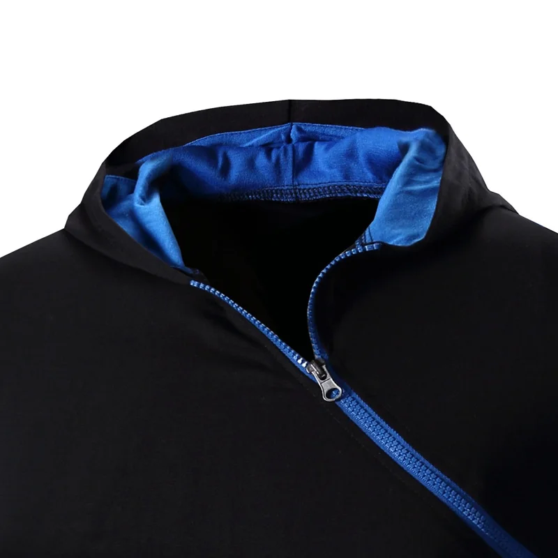 Men 's personality brand clothing t shirt men Popular new 2017 Slim short - sleeved hooded oblique zipper 3 color XXXL | Мужская