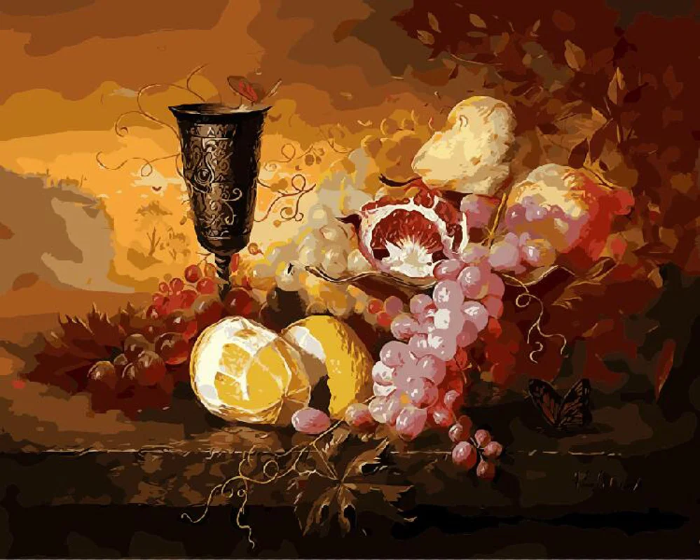 Still Life DIY Painting By Numbers Oil Grape Calligraphy Modern Wall Art Canvas for Home Decor Dining Room | Дом и сад