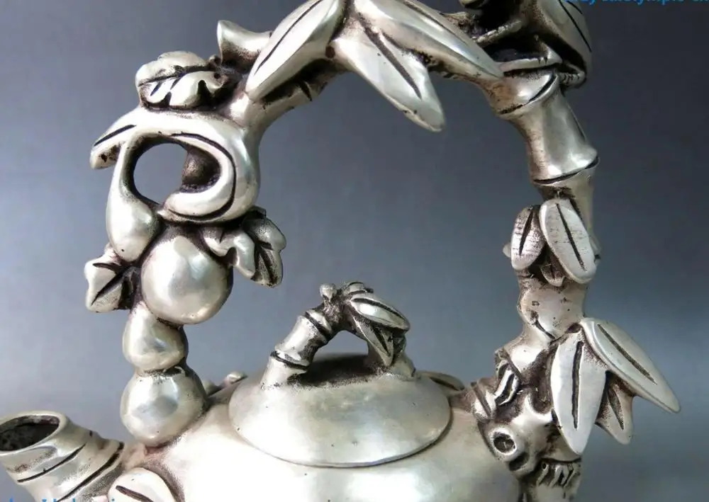 8 дюймов китайская Серебряная резная Красивая Тыква бамбуковая Цикада статуя