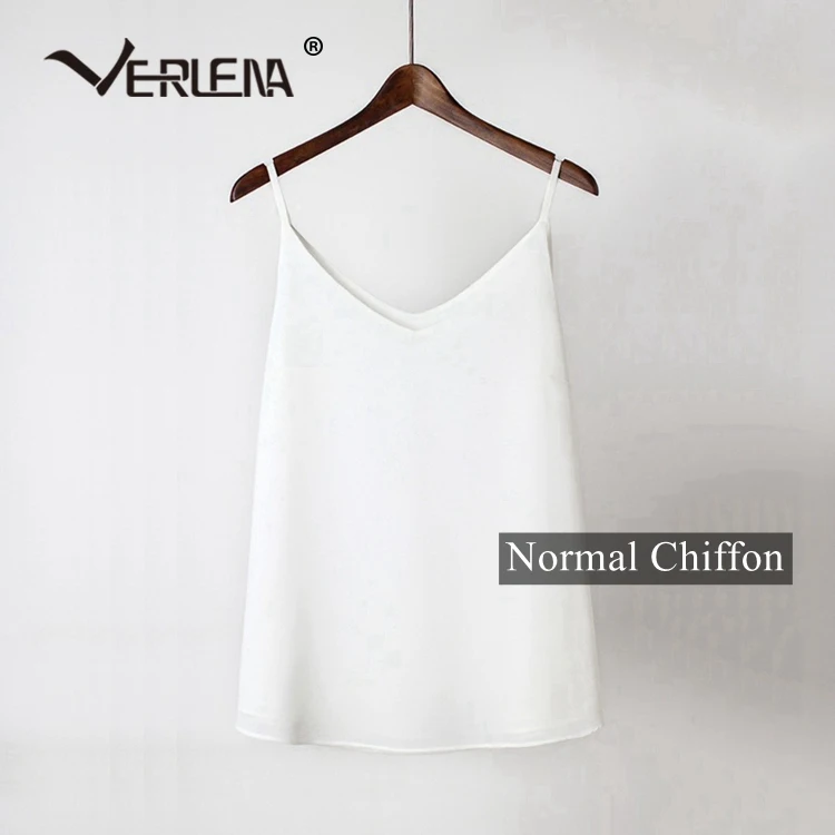 White Chiffon Двухслойная натуральный шелк женская рубашка VERLENA майка без рукавов однотонная черная белая блузка модная уличная одежда летние топы - Цвет: White Chiffon