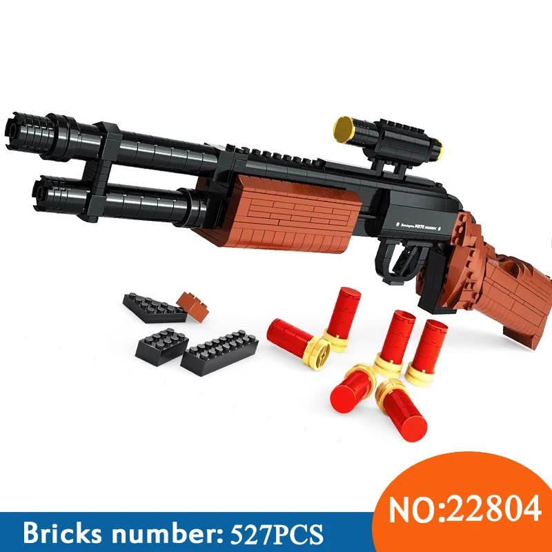 Ausini 22804, 527 шт, модель пистолета, собранный игрушечный пистолет M870, дробовики, строительные блоки, оружие, Обучающие военные игрушки для детей