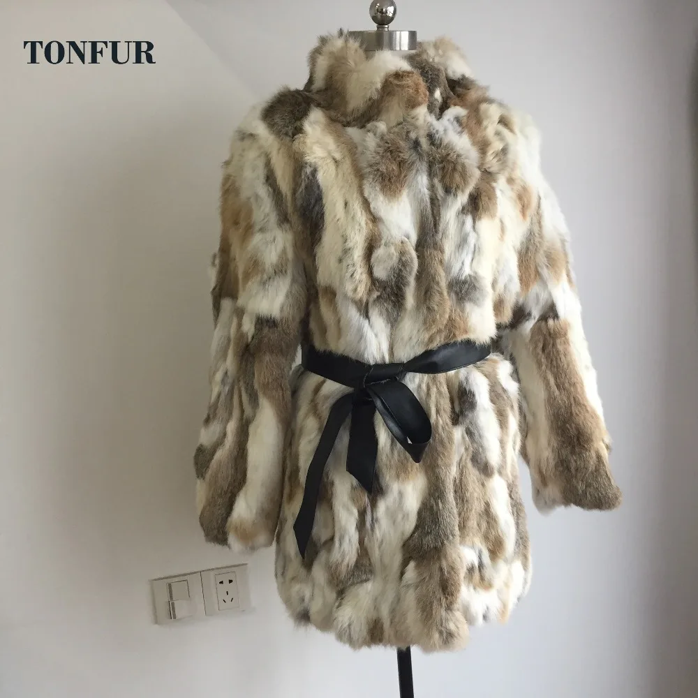 Женское длинное пальто из натурального меха с воротником стойкой|real rabbit fur coat|real