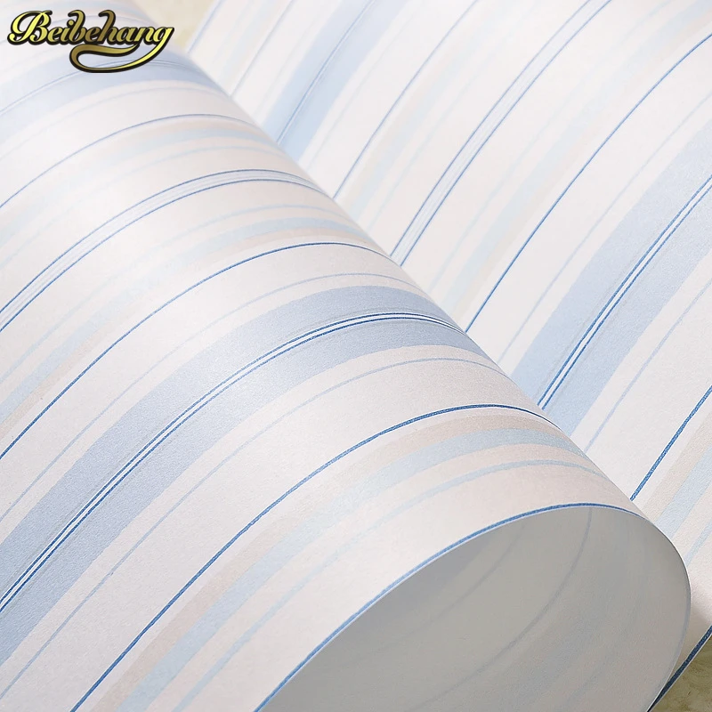 Современные модные горизонтальные обои в белую и синюю полоску для детской стены