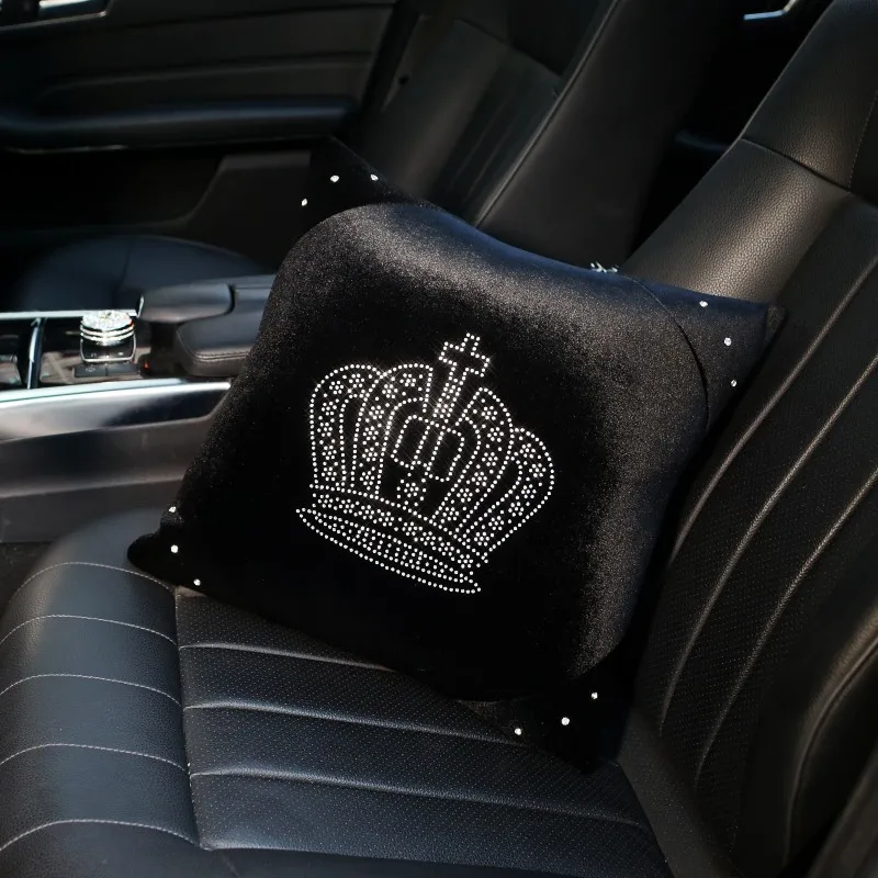 hold pillow Зимний плюшевый Алмазный Кристалл Корона чехол рулевого колеса автомобиля Стразы Авто покрытый руль автомобиля аксессуары для интерьера - Название цвета: hold pillow