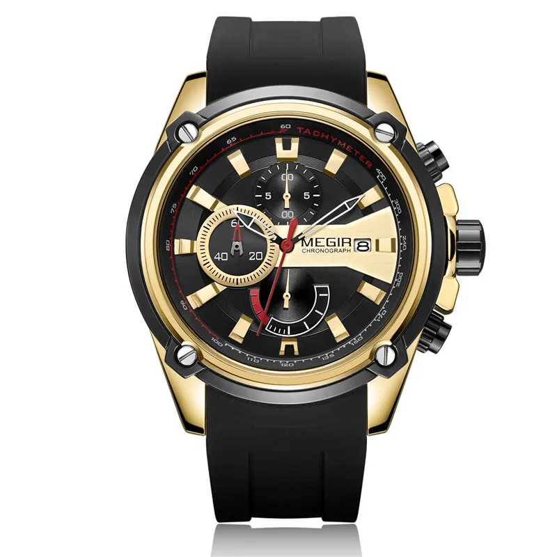 gold Relogio masculino MEGIR мужские часы Топ бренд класса люкс Хронограф водонепроницаемые спортивные мужские часы резиновые военные армейские наручные часы 2086 - Цвет: gold