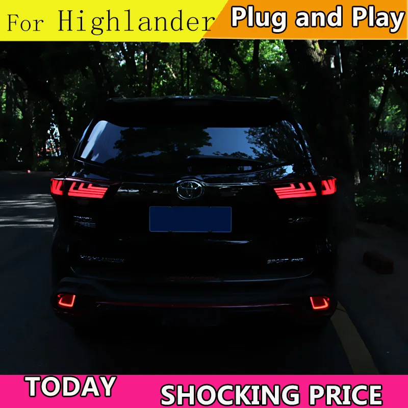 Car Styling for toyota Highlander Taillights 2015-2019 Kluger Tail Lamp Lexus Type Rear DRL+Brake+Park+dynamic turn Signal | Автомобили и