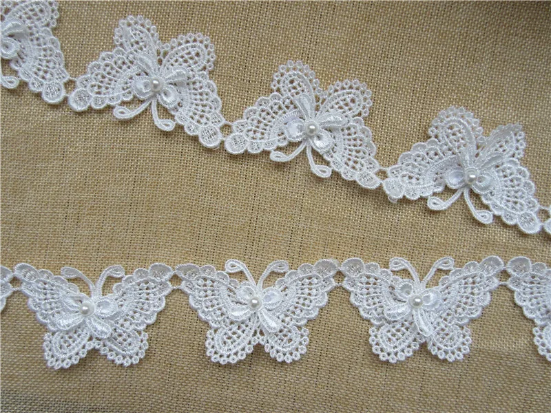 Soluble Butterfly Bowknot Pearl Embroidered Lace Trim Fabric Ribbon Handmade DIY Sewing Craft For Costume Hat Decoration | Дом и сад