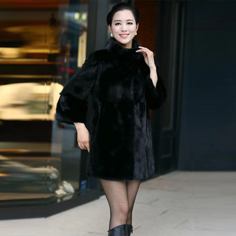 Длинная Шуба зимняя модная женская шуба из искусственного меха норки меховая