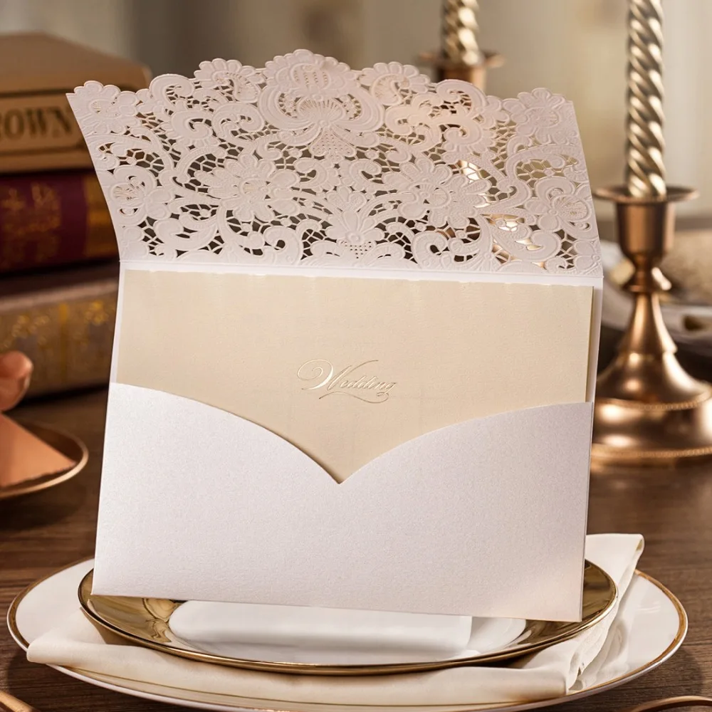 80 шт Wishmade белый Золотая лазерная резка свадебные приглашения карты с полым