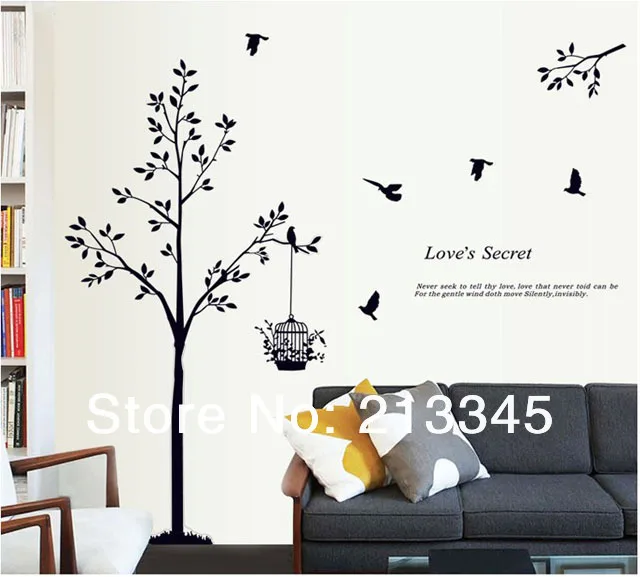 [Fundecor] Новое дерево для домашнего декора наклейки на стену птицы в клетке черная