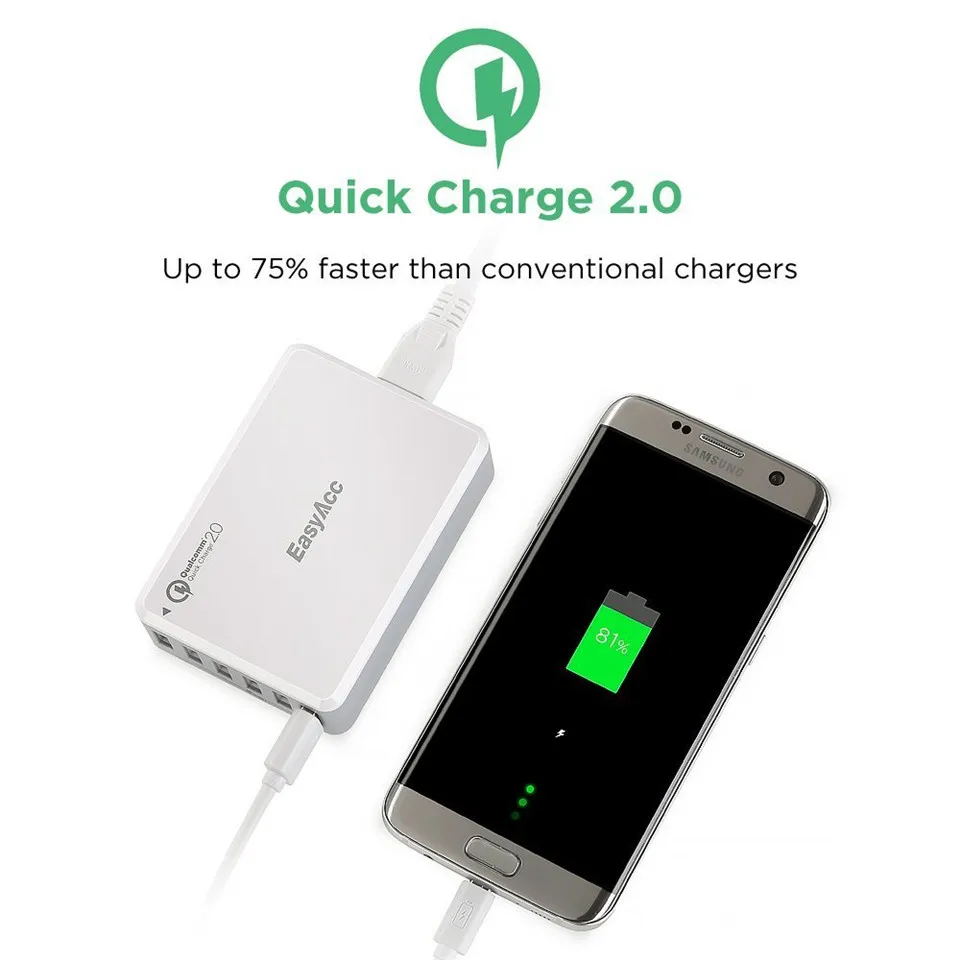 [Quick Charge 2 0] EasyAcc 50 Вт USB Зарядное устройство 6-Порты и разъёмы настольная зарядная