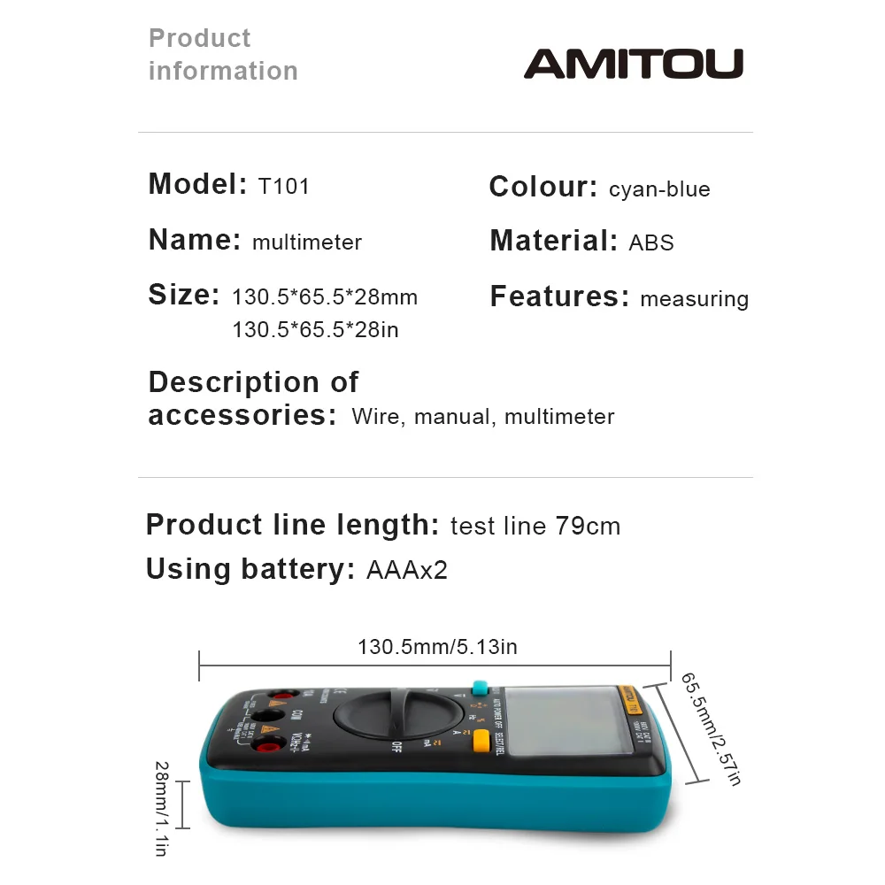 AMITOU T101 ЖК цифровой мультиметр Подсветка AC/DC Напряжение Ток миллиампер