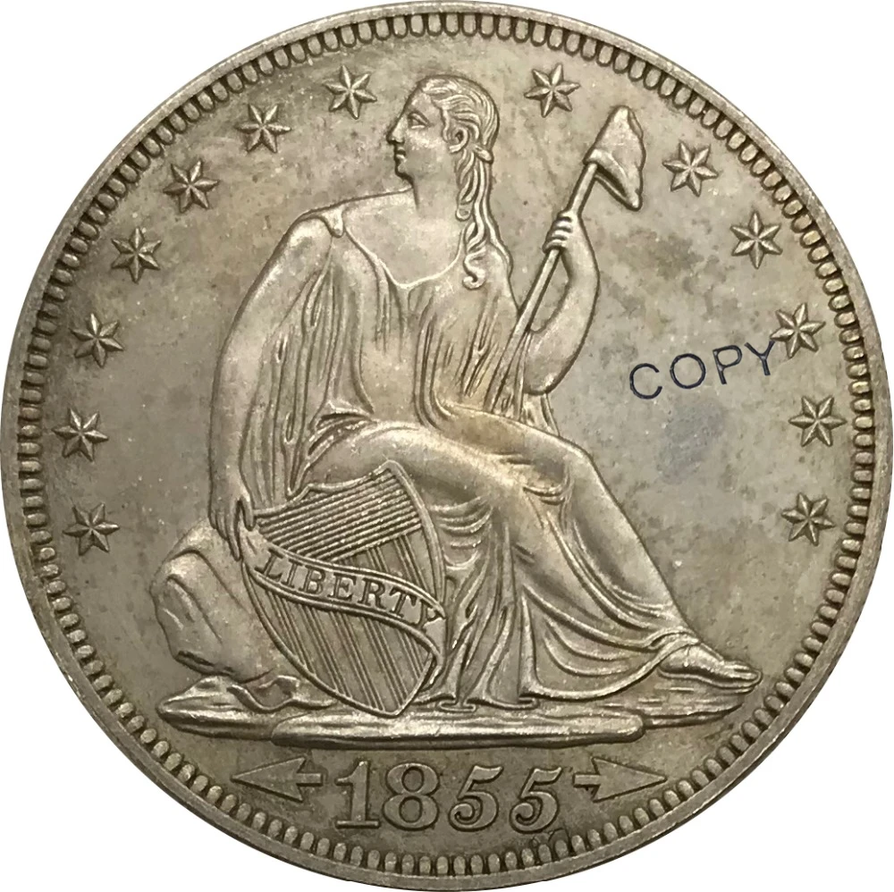 

1854 United States Half Dollar Liberty Seated No Motto Above Eagle Cupronickel Plated Silver Collectibles Copy Coin