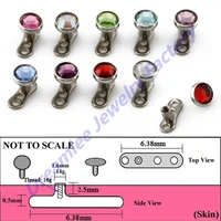 40pieces flat cz gem assorted color dermal anchor base tops skinner diver head implants body piercing jewelry