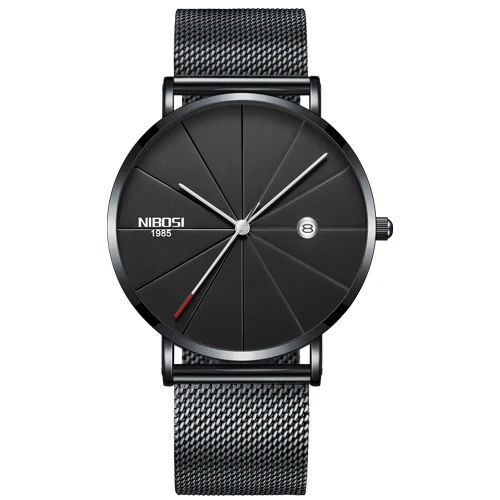 black silver hands m Saat Nibosi, роскошные Брендовые Часы для мужчин, сетчатый ремешок, модные простые часы, мужские черные ультра тонкие часы для мужчин, Relogio Masculino - Цвет: black silver hands m