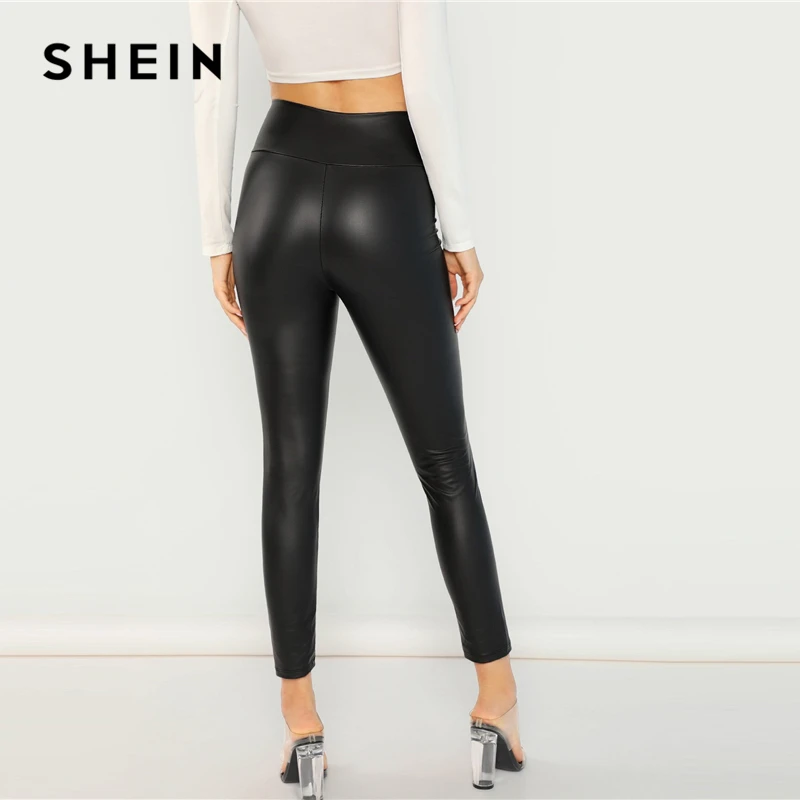 SHEIN Стильные Леггинсы Из Эко Кожи На Молнии Укороченные Легинсы На Молнии