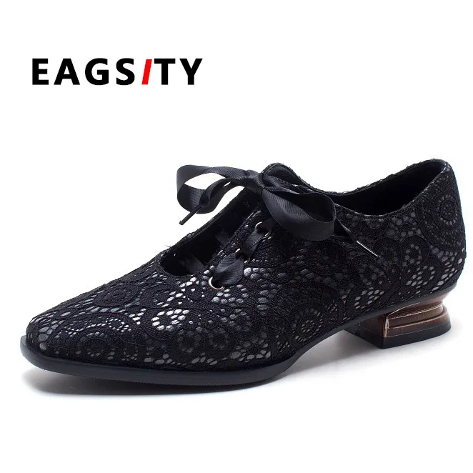 Кружева верхняя Британский стиль женщины Острым Носом зашнуровать Повседневная