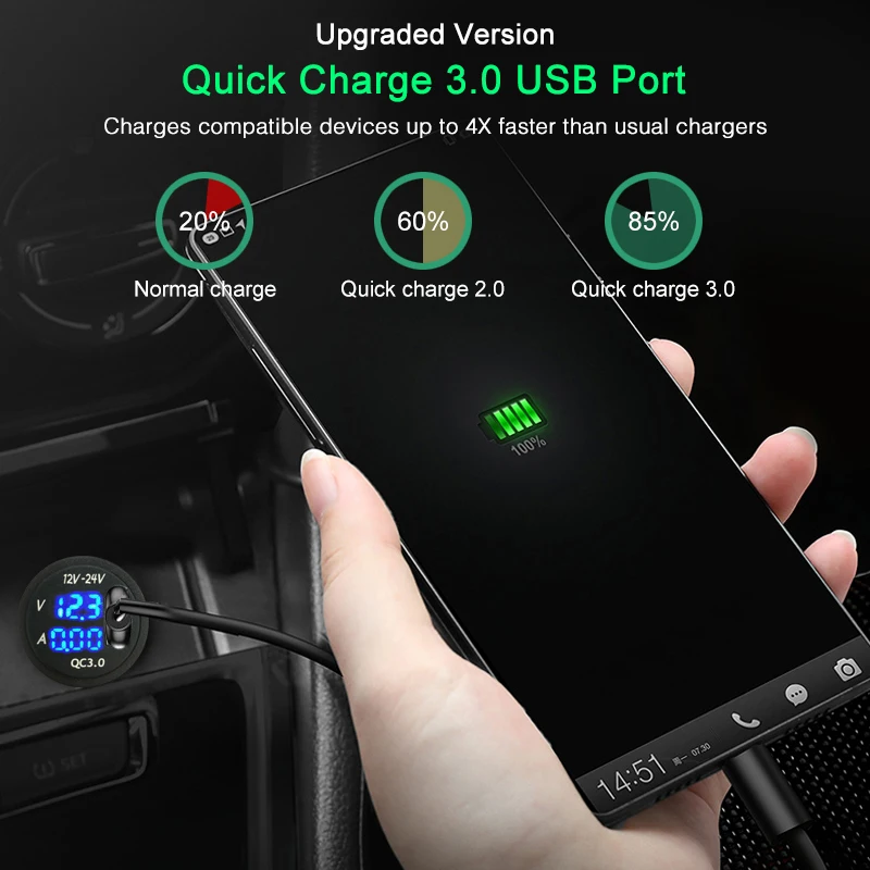 Универсальное зарядное устройство USB 5 в 3 а QC 0 с синим светодиодным цифровым