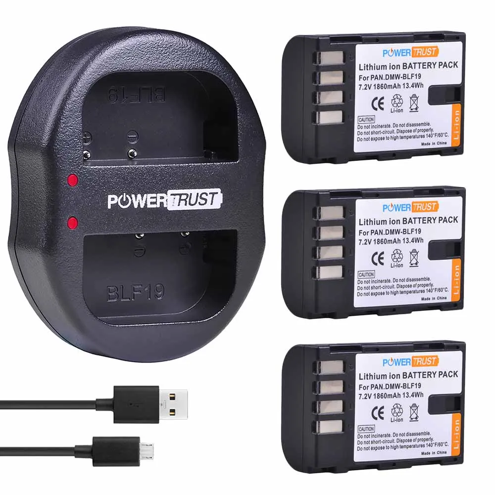 3Battery Set PowerTrust DMW-BLF19 DMW-BLF19E BLF19E BLF19 DMW-BLF19PP Батарея и Зарядное устройство для цифрового фотоаппарата Panasonic Lumix GH3 GH4 GH5 G9 GH4K батареи - Цвет: 3Battery Set