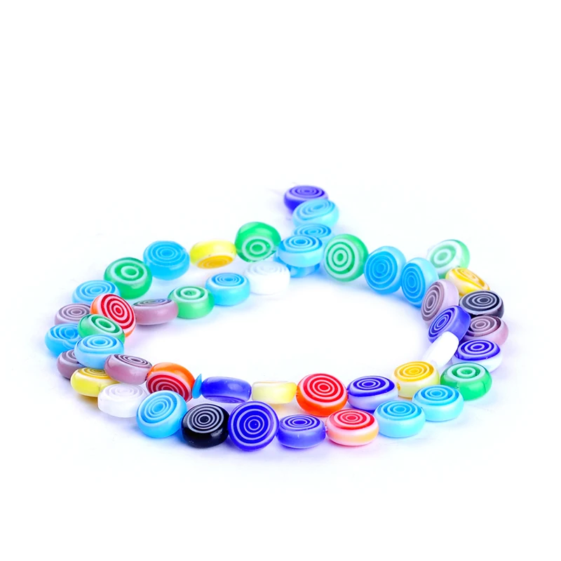 Смешанные плоские и круглые стеклянные бусины в полоску для изготовления