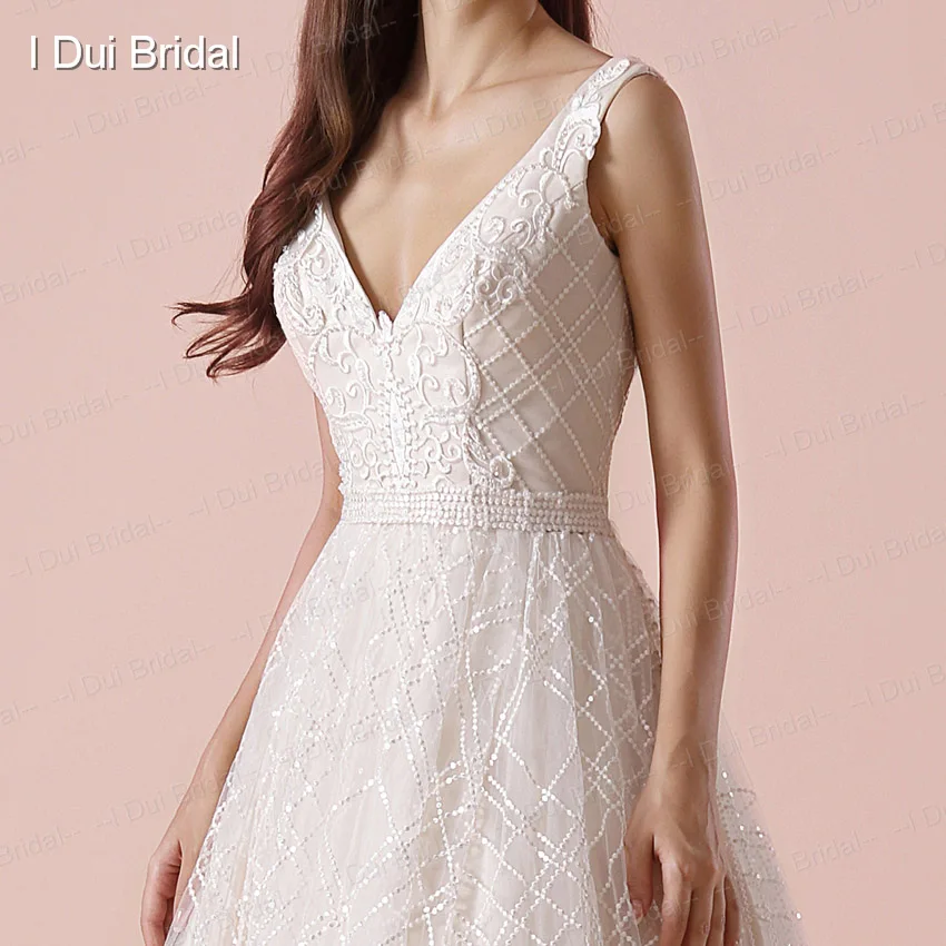 V Neck Lace Wedding Dresses with Belt New Style Deep Boho Bridal Gown High Quality