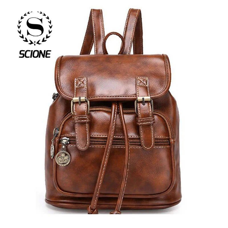 SCIONE Women Pu Leather Backpack Feminina Vintage Casual Drawstring Daily Travel Shoulder Bags Girls Teenager Bolsas Mochila |