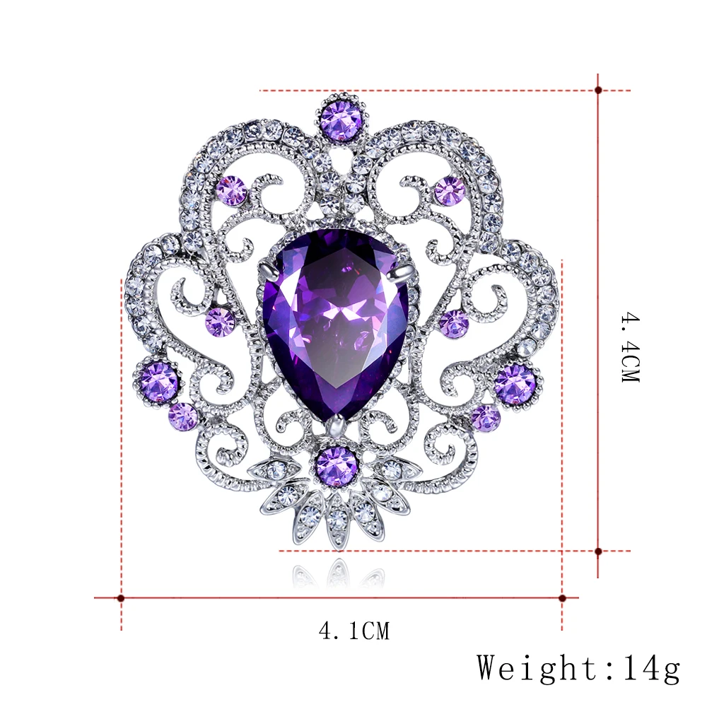 Top Luxury Sliver /Purple Water Drop Crystal Brooches for Women Fashion jewelry lapel pin Valentine's Day Gifts | Украшения и