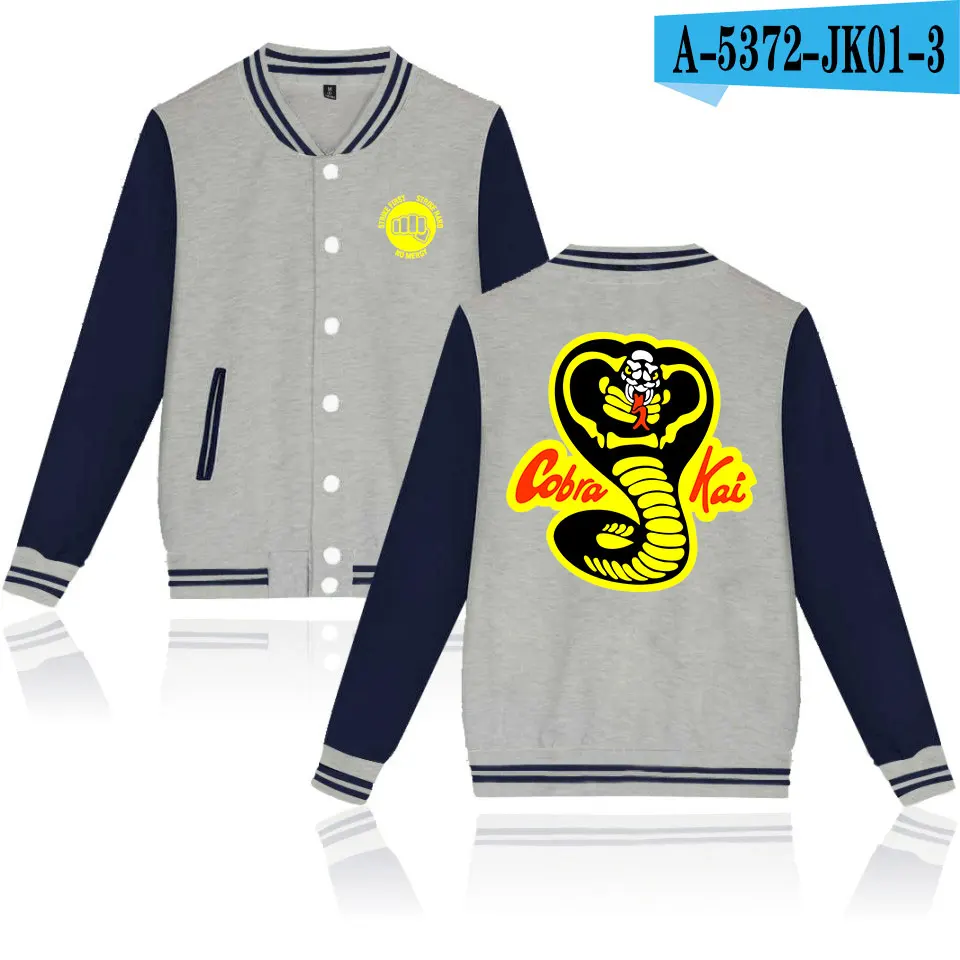 GRAY Новинка года Cobra Kai Прохладный Куртки Популярные Модные Slim Fit Куртка Университетского колледжа лоскутное бейсбол куртка Cobra Kai XXS-4XL - Цвет: GRAY