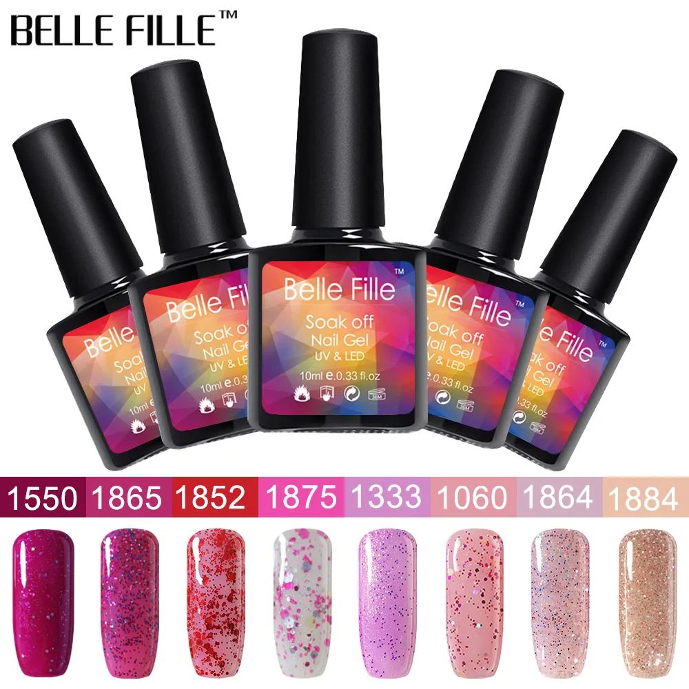 BELLE FILLE с сияющими блестками УФ Гель лак Soak Off 10 мл для ногтей Nail Art Полупостоянный
