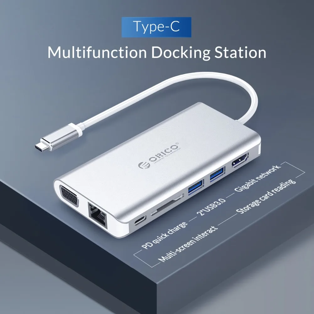 ORICO 7 в 1 USB C концентратор для USB3.0 HDMI Displayport RJ45 SD адаптер с зарядными портами Type Samsung