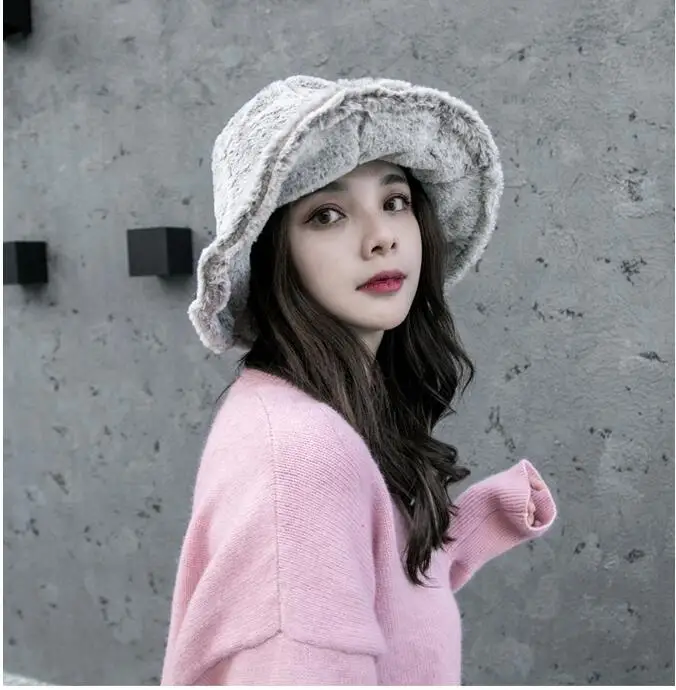 Girl Thicken Fisherman Hat Autumn Winter Women Warm Pure Color Bucket Cap Japanese Sweet Lovely Korean Retro Female Caps H7277