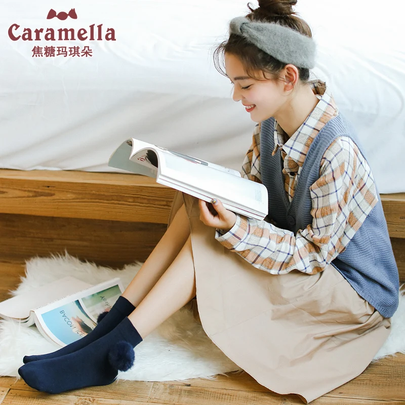 Носки женские хлопчатобумажные с помпоном на осень/зиму | Женская одежда