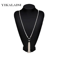 yikalaisi 2017 new fashion long pearl necklace pearl tassels necklace with 925 sterling silver jewelry for women best gift