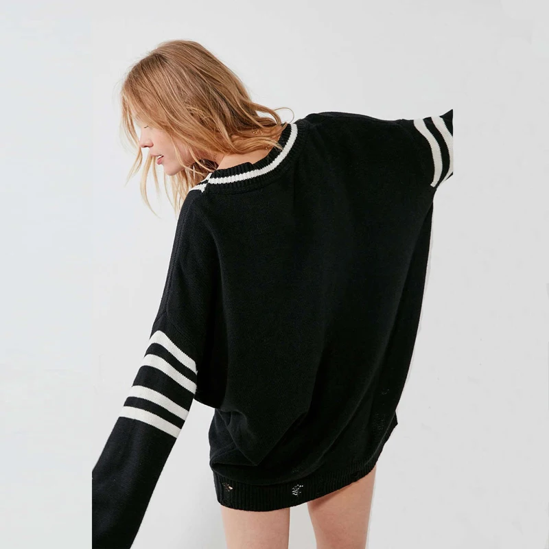 Одежда черно-белый цвет блок Свитеры для женщин Для глубокий v-образным вырезом