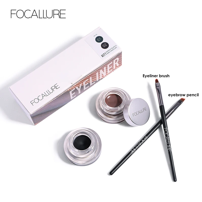 FOCALLURE, Водостойкая Подводка для глаз, крем, 3D, черный, красный, сексуальные оттенки, макияж для глаз с кистью, стойкая краска, подводка для глаз