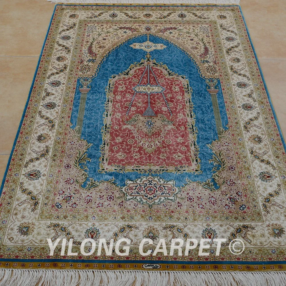 Yilong 3 'x5' персидкий Шелковый Молитвенный Ковер фиолетовый ручной работы