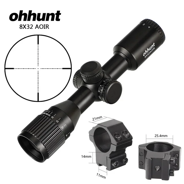 3 Ohhunt 8X32 AOIR охотничий компактный прицел для винтовки Mil Dot с подсветкой Стекло травленый визир прицел тактический оптика прицел - Цвет: 3
