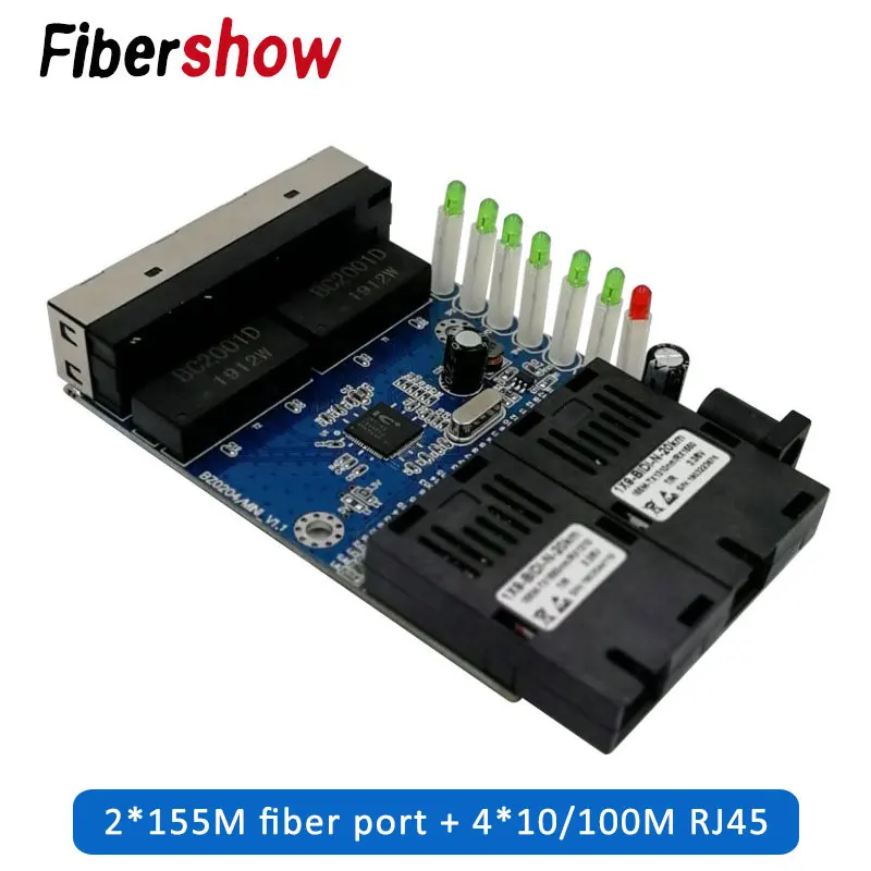 Ethernet волоконный коммутатор 4 RJ45 2 SC оптический медиа конвертер одномодовый порт PCB