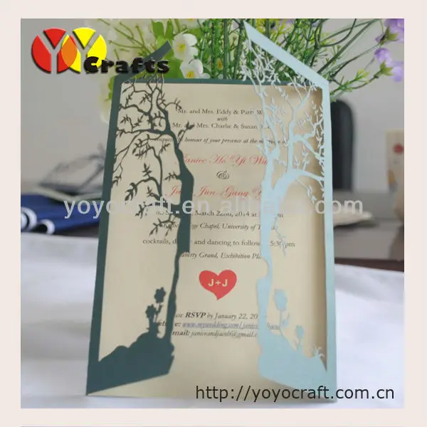 

20 sets Custom love tree laser cut pearl paper wedding invitation cards from China