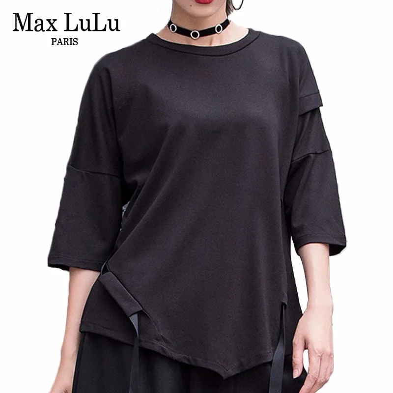 Женская футболка в стиле панк Max LuLu черная хлопковая Повседневная оверсайз